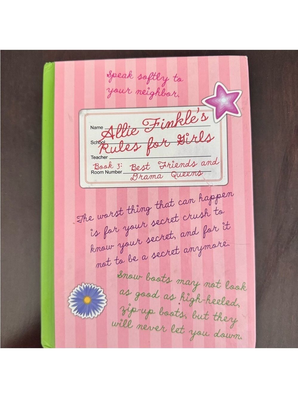 Allie Finkle's Rules for Girls.  Book 3 by Meg Cabot.  Hardback book
